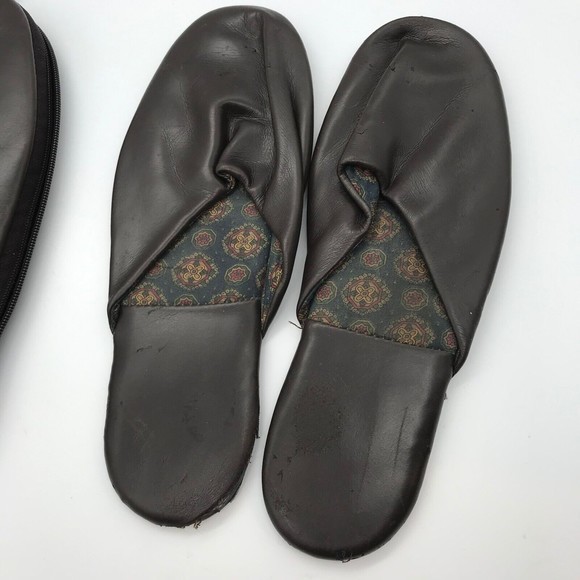 Vintage Samsonite Men's size 9- 10 Travel Slippers  in Brown Zippered Case - Picture 4 of 11